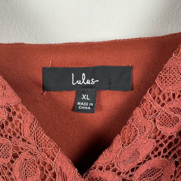 Lulus Sweet Like Candy Brown Lace Ruffled Mini Dress Size XL NWOT Party Glam - Picture 4 of 7